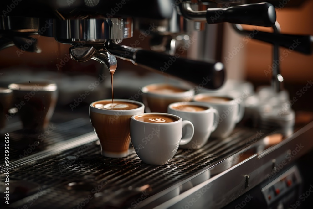 Creamy cappuccino with strong espresso and dark crema and a hint of nutty brown chocolate and coffee beans. - Generative AI Creamy cappuccino with strong espresso and dark crema and a hint of nutty brown chocolate and coffee beans. - Generative AI
