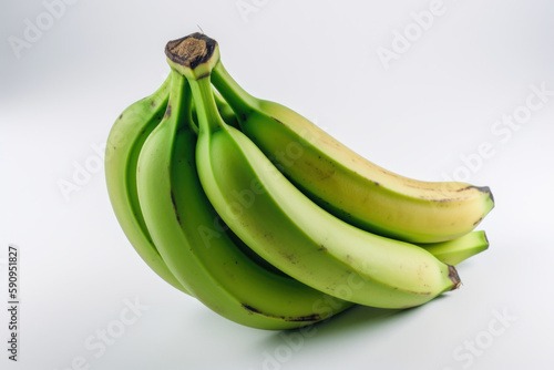 Banana on a white isolated background, Green Banana, generative ai, Fresh tasty fruit