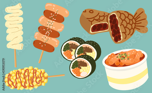 set of korean street foods