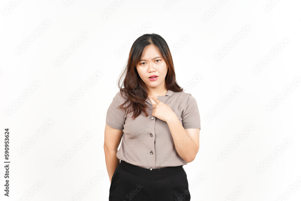 Do you Blame Me Concept Of Beautiful Asian Woman Isolated On White Background Do you Blame Me Concept Of Beautiful Asian Woman Isolated On White Background