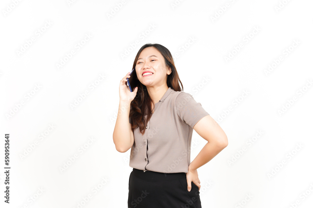 Talking on the smartphone Of Beautiful Asian Woman Isolated On White Background Talking on the smartphone Of Beautiful Asian Woman Isolated On White Background
