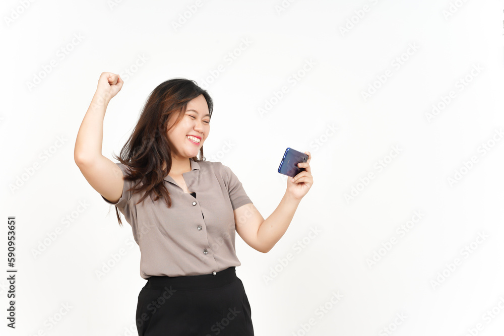 Playing Mobile Game on Smartphone Of Beautiful Asian Woman Isolated On White Background Playing Mobile Game on Smartphone Of Beautiful Asian Woman Isolated On White Background