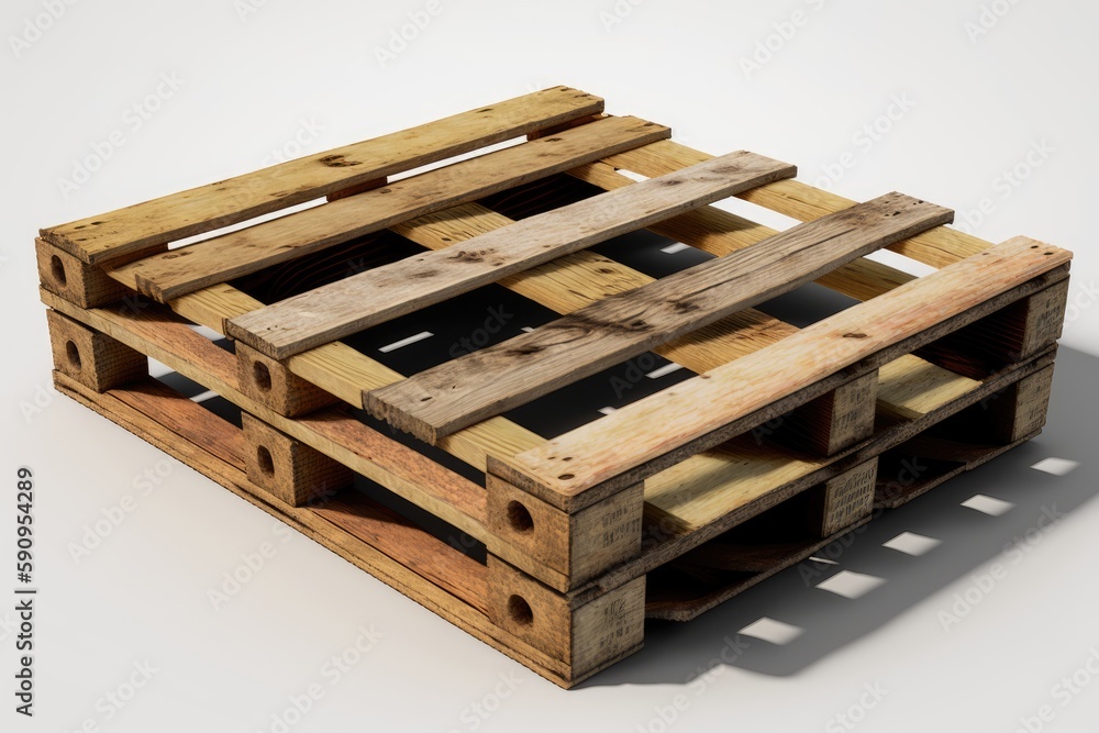 stacked wooden pallets on a white background. Generative AI stacked wooden pallets on a white background. Generative AI