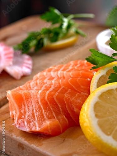 Fresh Raw Salmon sashimi.