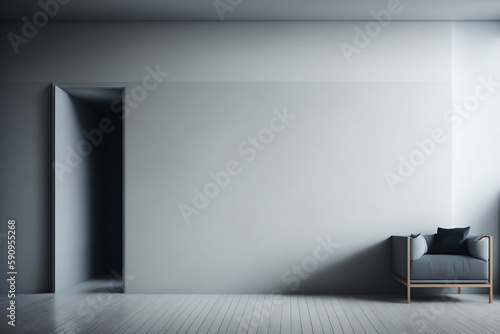 A modern minimalist empty home with a blank wall. Illustration mockup in 3D  generative AI 