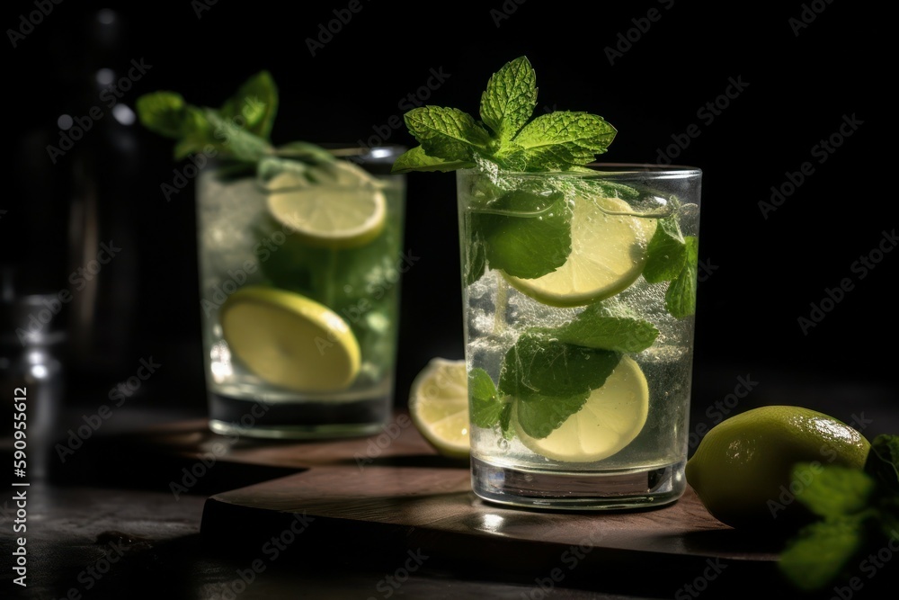 Summer healthy lemonade, cocktails of citrus infused water or mojitos. AI generated, human enhanced Summer healthy lemonade, cocktails of citrus infused water or mojitos. AI generated, human enhanced