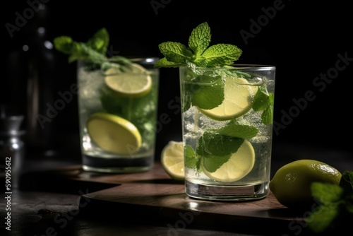 Summer healthy lemonade  cocktails of citrus infused water or mojitos. AI generated  human enhanced