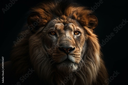Beautiful lion close-up. The king of beasts concept. AI generated  human enhanced