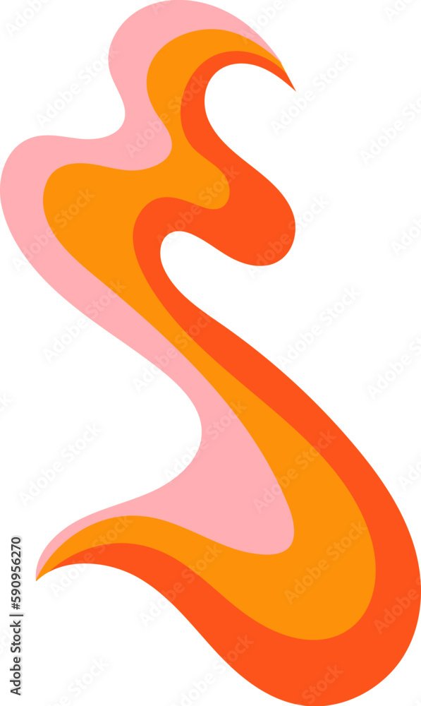 Inflame Orange Retro Wavy Psychedelic Element Illustration Set Inflame Orange Retro Wavy Psychedelic Element Illustration Set
