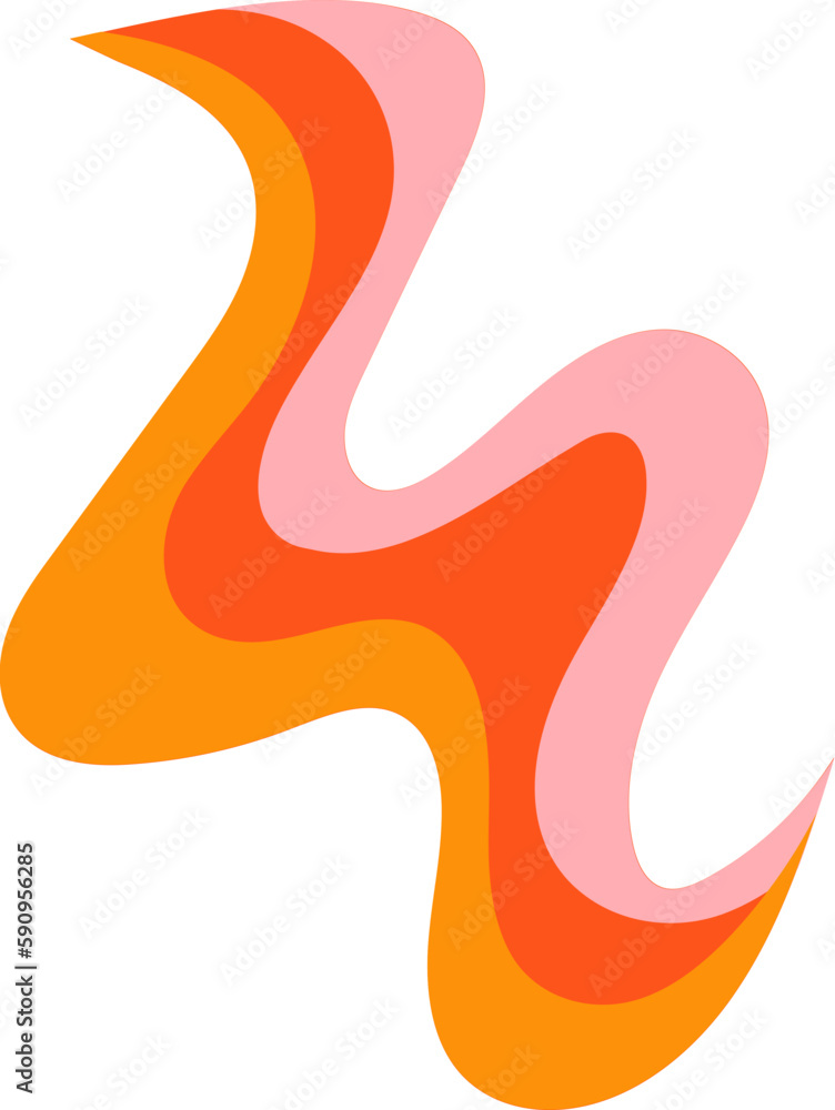 Inflame Orange Retro Wavy Psychedelic Element Illustration Set Inflame Orange Retro Wavy Psychedelic Element Illustration Set