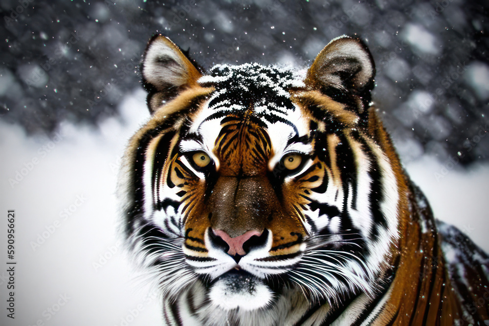 Fototapeta premium Tiger in the snow portrait