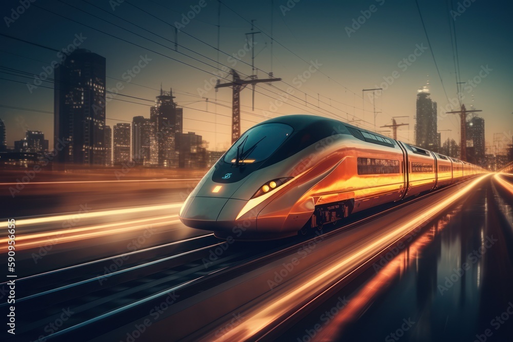 High-speed futuristic train. The concept of modern public transport and travel. AI generated, human enhanced High-speed futuristic train. The concept of modern public transport and travel. AI generated, human enhanced