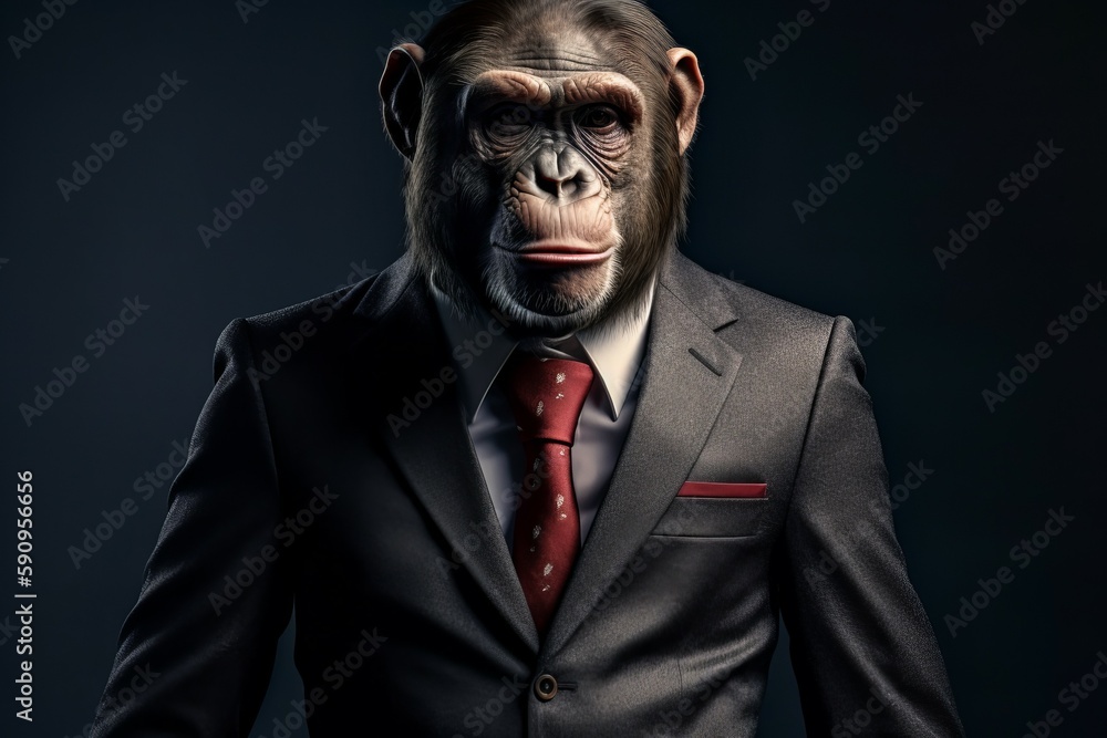 Anthropomorphic monkey in a smart suit. AI generated, human enhanced. Anthropomorphic monkey in a smart suit. AI generated, human enhanced.