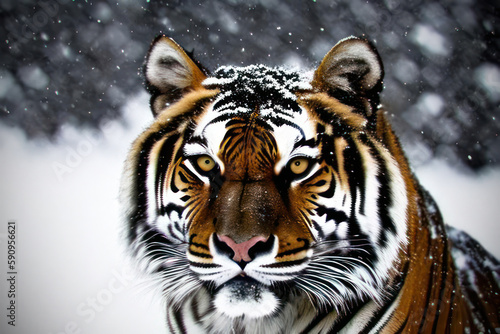 Tiger in the snow portrait