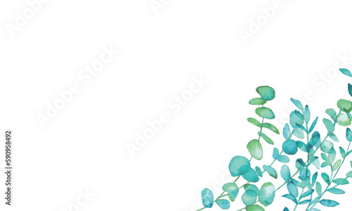 水彩画。水彩タッチの草木ベクターフレーム。草木のエコ背景。緑の植物装飾。Watercolor painting. Grass and trees vector frame with watercolor touch. Grass tree eco background. Green plant decoration.