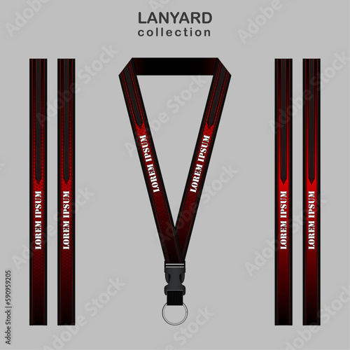 Red Black Line Lanyard Template Set for All Company