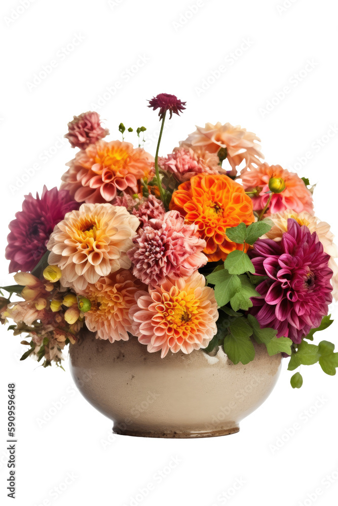 bouquet of flowers isolated on transparent background, generative ai