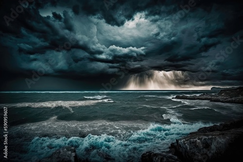 an approaching storm over the vast ocean. Generative AI © 2rogan