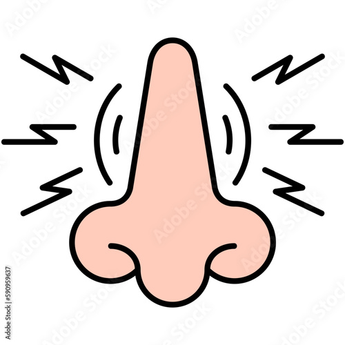 Rhinitis Icon, Line Filled Icon Style, Nasal Congestion Allergy Symbol Vector Stock.