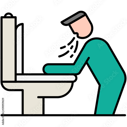 Vomiting Icon, Line Filled Icon Style, Virus Allergy Symptoms Symbol Vector Stock.