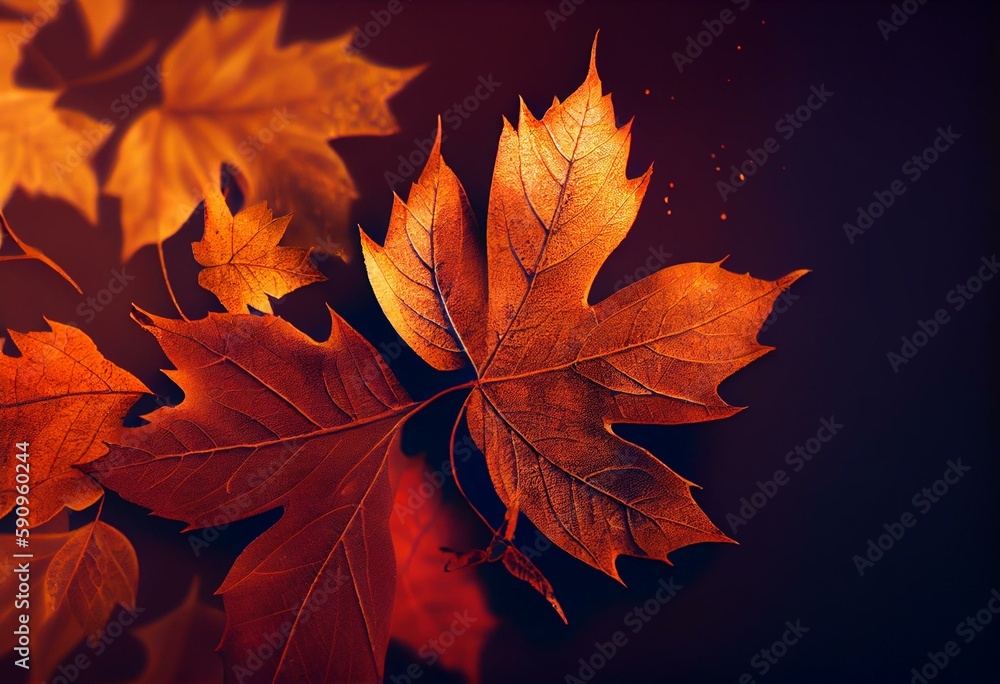 Burnt Orange Holiday Wallpaper with Falling Autumn Leaves. Natural Banner with copy-space. Generative AI