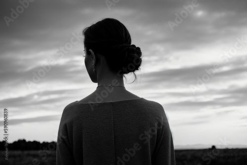 Woman from the back looking at the sky. Generative AI