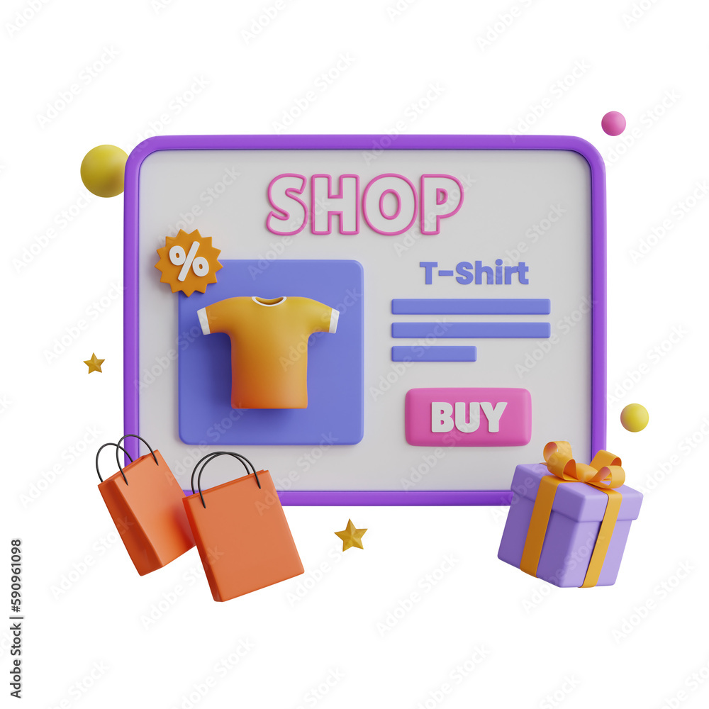 Online shopping 3D Illustration, online shop, online payment and delivery concept with floating elements. Online shopping 3D Illustration, online shop, online payment and delivery concept with floating elements.