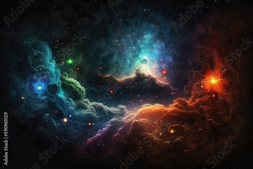 dreamy and vibrant galaxy filled with stars and fluffy clouds. Generative AI