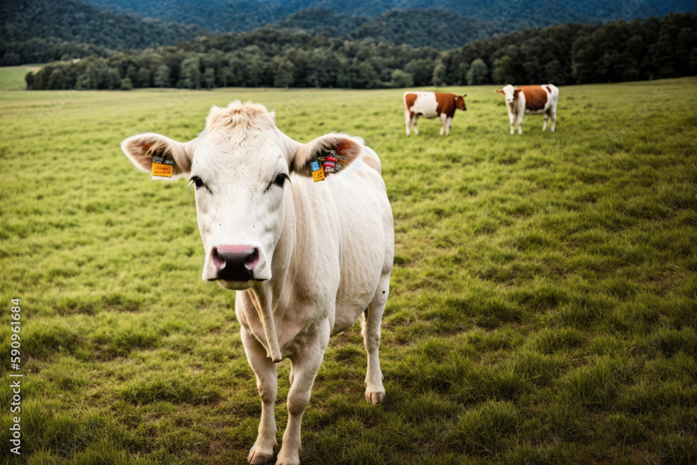 cow in the field. Generative AI cow in the field. Generative AI