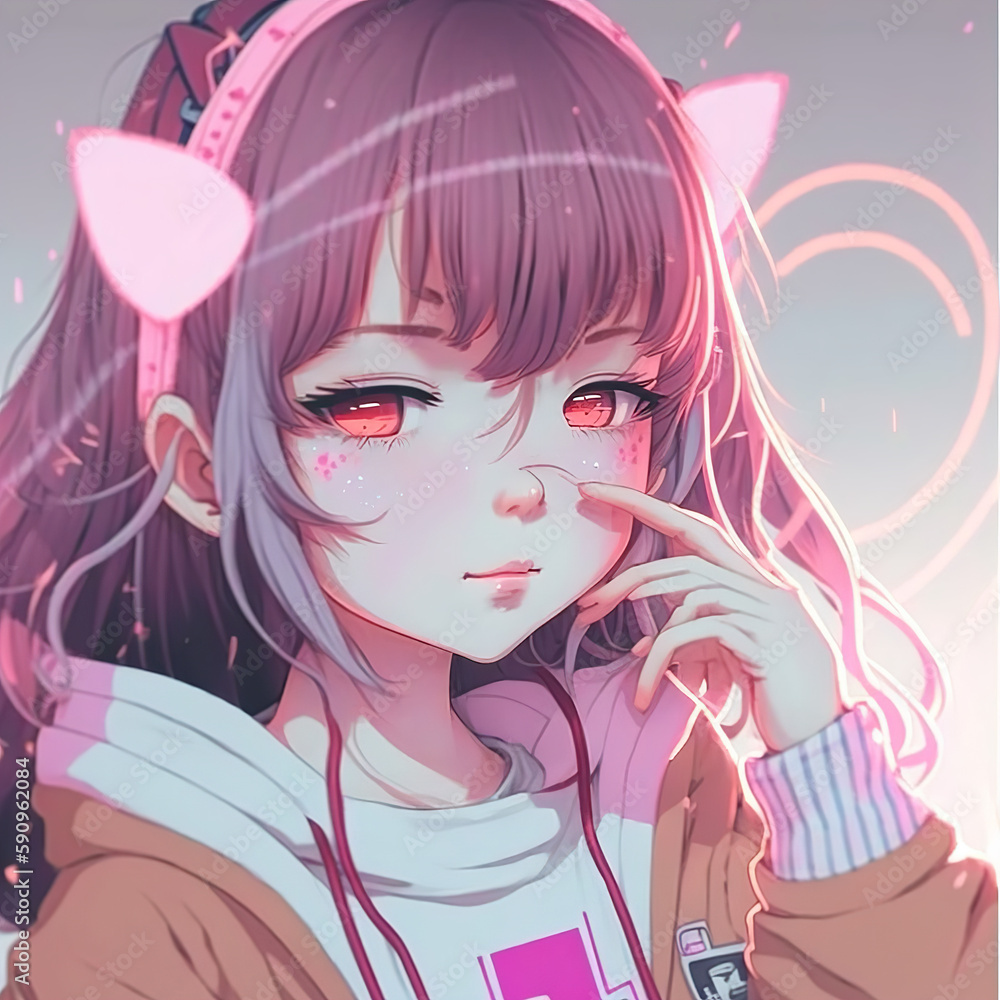 cute anime girl in pink design Generative AI cute anime girl in pink design Generative AI