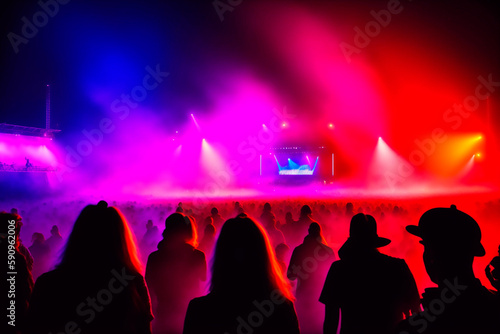 Silhouette of people at concert or music festival. Generative AI
