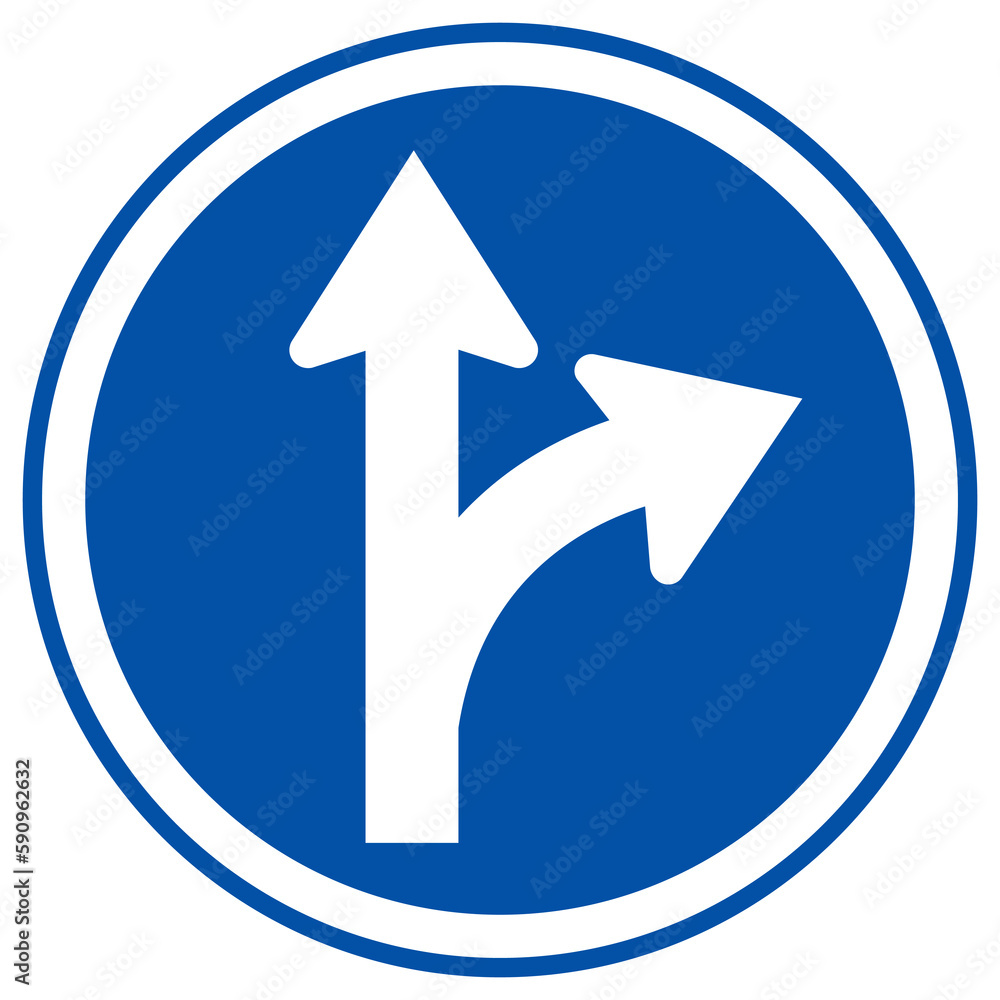 Proceed Straight or Turn Right Road Sign,Vector Illustration, Isolate On White Background Label. EPS10 Proceed Straight or Turn Right Road Sign,Vector Illustration, Isolate On White Background Label. EPS10