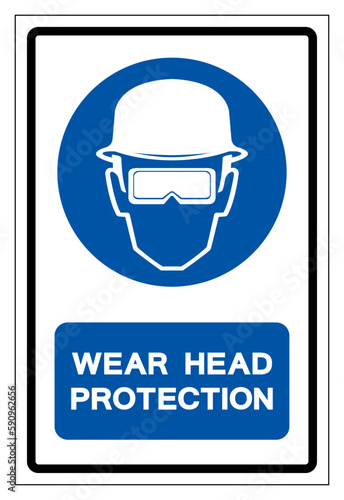 Wear Head Protection Symbol Sign,Vector Illustration, Isolated On White Background Label. EPS10