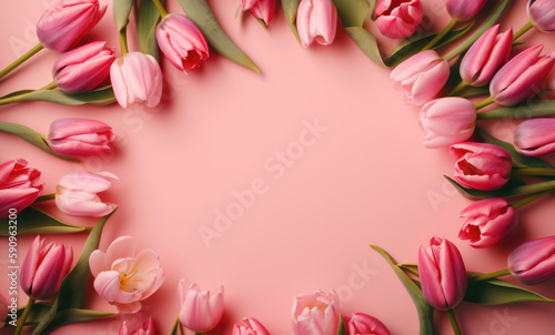 Beautiful fresh flowers on a pink background. Generative AI