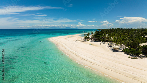 Aerial drone of beautiful tropical beach and blue sea. Bantayan island, Philippines. photo