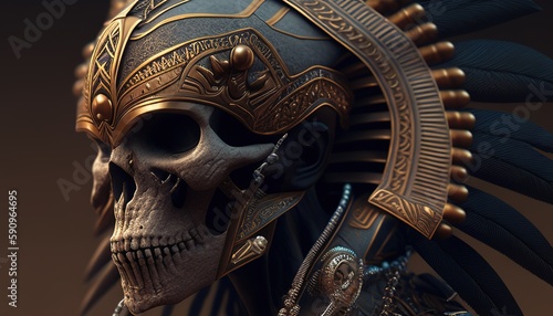 egyptian skull warrior, digital art illustration, Generative AI