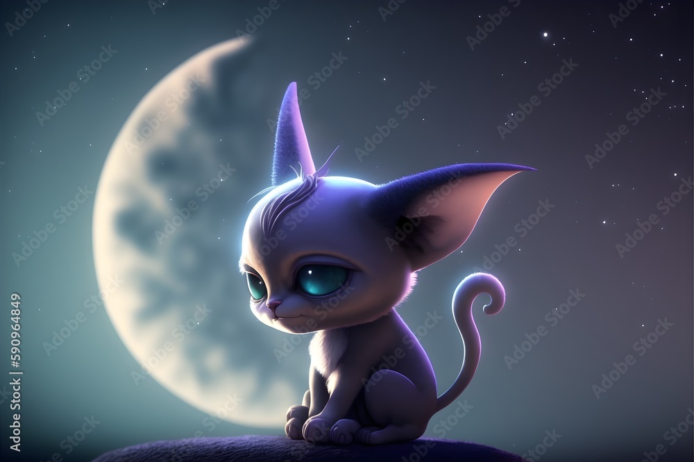 cute adorable chibi baby Espeon from Pokemon with a crescent moon at ...