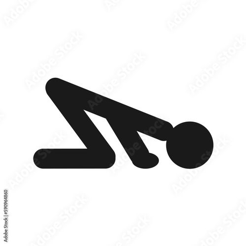 Silhouette icon of Islamic prayer (sujood). Muslim man making supplication in salah or shalat.