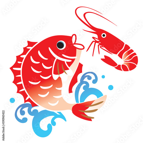 海老で鯛を釣る　イラスト　ことわざ