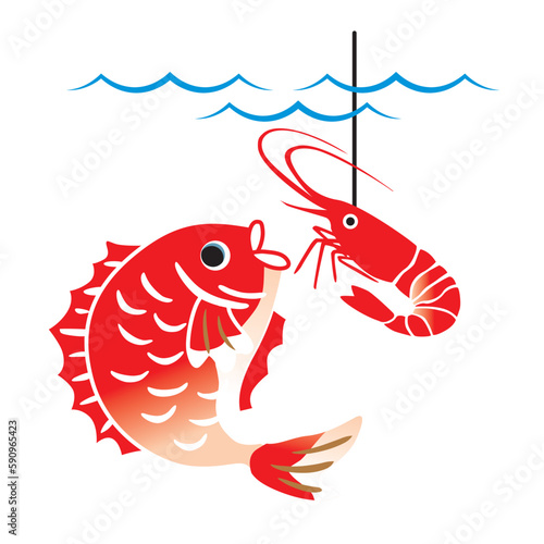 海老で鯛を釣る　イラスト　ことわざ