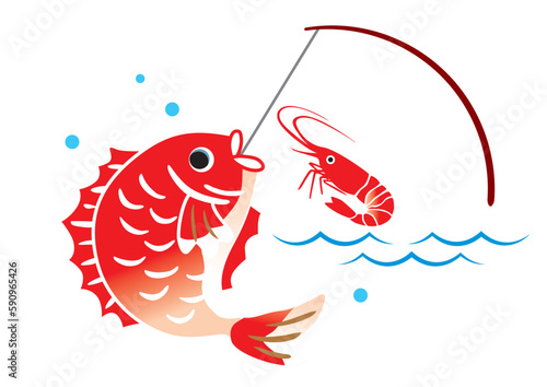海老で鯛を釣る　イラスト　ことわざ