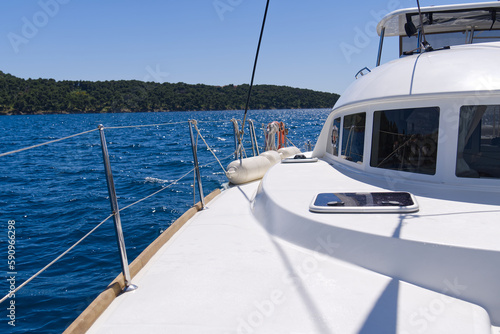 Sailboat sailing in the Mediterranean Sea at sunny summer day. Cruising luxury yacht. Vacation in Croatia, Italy, Greece © Ilja