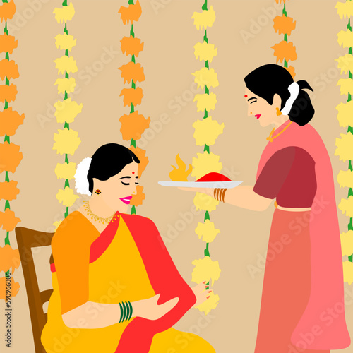 Vector of Indian Seemantham ceremony, Baby shower ceremony. 