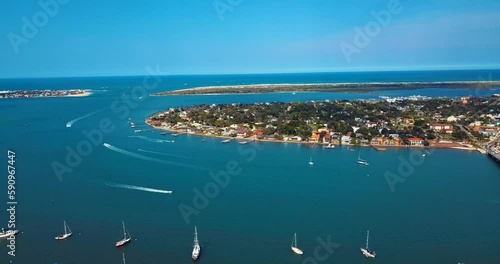 Aerial View of St Augustine, Florida in Summer, Bridge of Lions, and city skyline harbor photo