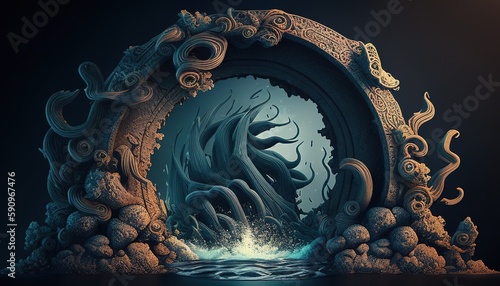 kraken lair portal, digital art illustration, Generative AI © Artcuboy