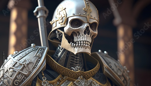 medieval skull soldier, digital art illustration, Generative AI