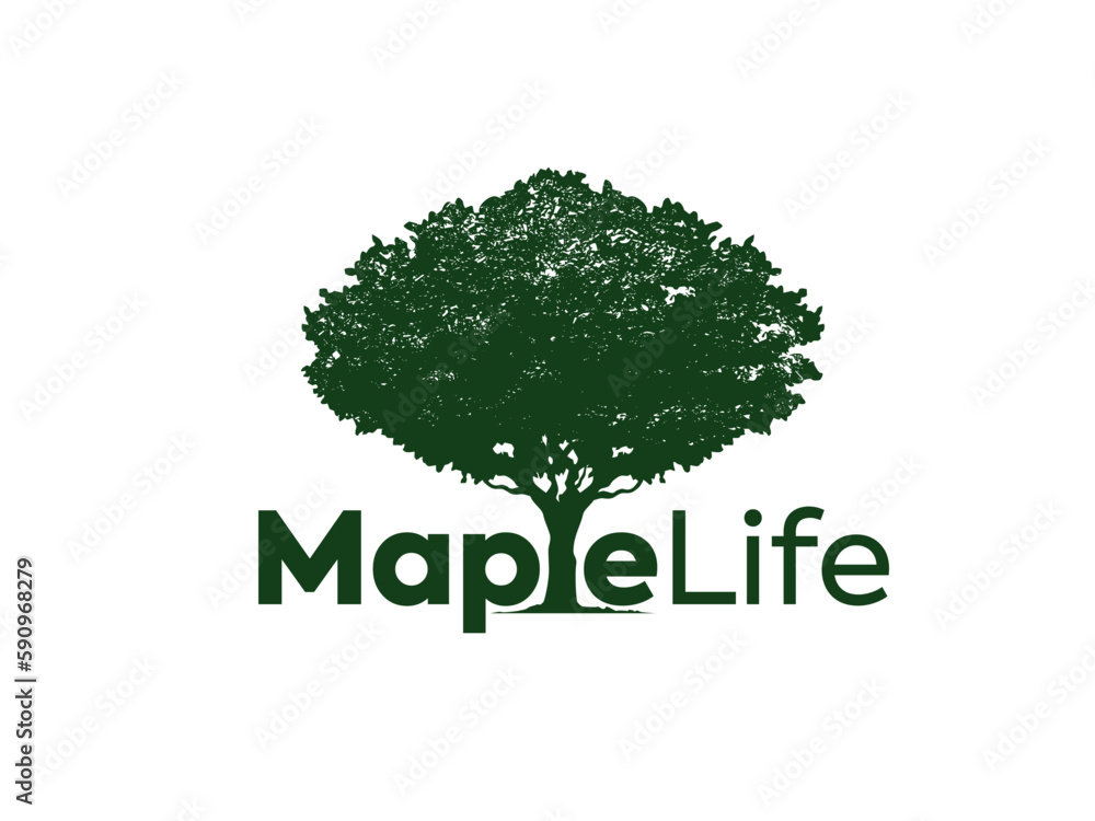 Beautiful oak, olive and maple trees silhouette set on green background. Modern isolated vector sign. Premium quality illustration logo design concept.