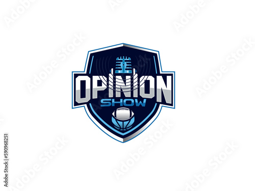 Podcast logo design inspiration. Vector illustration of open door and old microphone. Modern vintage icon design template with line art style.