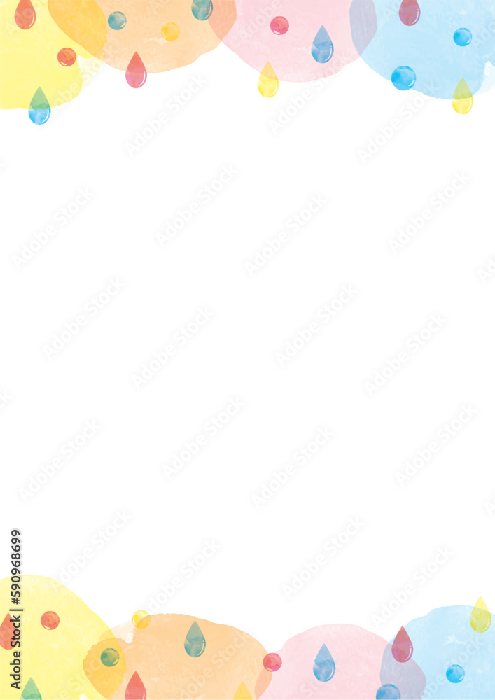 水彩のカラフルな雨とカラフルな雲フレーム