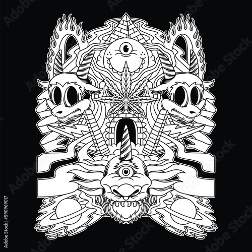 Psycheldic Rama Black and White  Illustration photo